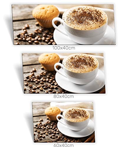 Medianlux Leinwand-Bild Keilrahmen-Bild Kaffee-Bohnen Kaffee-Tasse Muffin Kuchen Frühstück Küche Kaffee-Mühle, 80 x 40cm (BxH)
