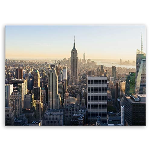 ge Bildet® hochwertiges Leinwandbild - New York City Skyline - 100 x 70 cm einteilig | Wanddeko Wandbild Wandbilder Bild auf Leinwand | 2283B L