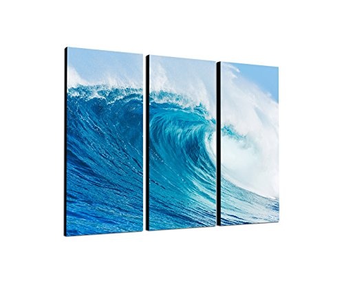 130x90cm - Keilrahmenbild blauer Ozean perfekte Welle...