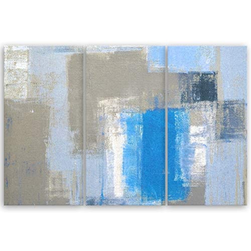 ge Bildet® hochwertiges Leinwandbild Abstrakte Kunstwerke - Blue and Grey - abstrakt Blau Grau Weiß - 90 x 60 cm mehrteilig (3 teilig) 2205 B