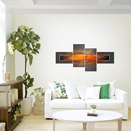 Bilder abstrakt Wandbild 160 x 80 cm Vlies - Leinwand Bild XXL Format Wandbilder Wohnzimmer Wohnung Deko Kunstdrucke Orang 4 Teilig - Made IN Germany - Fertig zum Aufhängen 103345a