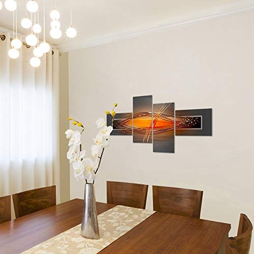 Bilder abstrakt Wandbild 160 x 80 cm Vlies - Leinwand Bild XXL Format Wandbilder Wohnzimmer Wohnung Deko Kunstdrucke Orang 4 Teilig - Made IN Germany - Fertig zum Aufhängen 103345a