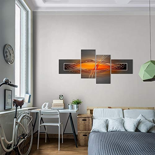 Bilder abstrakt Wandbild 160 x 80 cm Vlies - Leinwand Bild XXL Format Wandbilder Wohnzimmer Wohnung Deko Kunstdrucke Orang 4 Teilig - Made IN Germany - Fertig zum Aufhängen 103345a