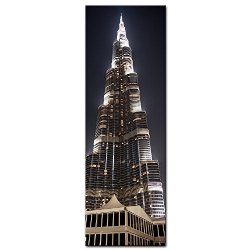 Keilrahmenbild - Burj Khalifa bei Nacht - Bild auf Leinwand - 50x160 cm einteilig - Leinwandbilder - Städte & Kulturen - Vereinigte Arabische Emirate - Dubai - Architektur - Wolkenkratzer