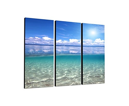 130x90cm - Keilrahmenbild Unterwasser Karibik Meer Blauer Himmel 3teiliges Wandbild auf Leinwand und Keilrahmen - Fotobild Kunstdruck Artprint
