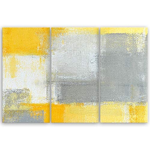 ge Bildet® hochwertiges Leinwandbild XXL Abstrakte Kunstwerke - Grey and Yellow II - abstrakt grau Gelb Weiß - 120 x 80 cm mehrteilig (3 teilig) 2205 D