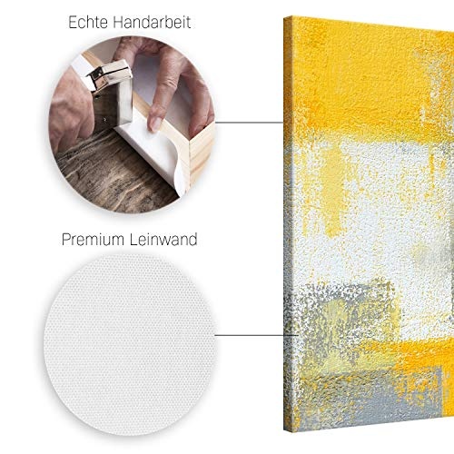 ge Bildet® hochwertiges Leinwandbild XXL Abstrakte Kunstwerke - Grey and Yellow II - abstrakt grau Gelb Weiß - 120 x 80 cm mehrteilig (3 teilig) 2205 D