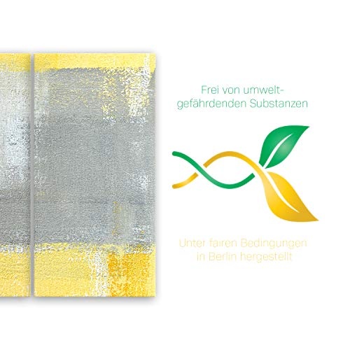 ge Bildet® hochwertiges Leinwandbild XXL Abstrakte Kunstwerke - Grey and Yellow II - abstrakt grau Gelb Weiß - 120 x 80 cm mehrteilig (3 teilig) 2205 D