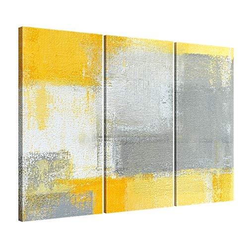 ge Bildet® hochwertiges Leinwandbild XXL Abstrakte Kunstwerke - Grey and Yellow II - abstrakt grau Gelb Weiß - 120 x 80 cm mehrteilig (3 teilig) 2205 D