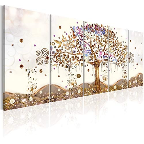 murando - Bilder Baum Klimt 200x80 cm Vlies Leinwandbild 5 TLG Kunstdruck modern Wandbilder XXL Wanddekoration Design Wand Bild - Abstrakt l-A-0009-b-n