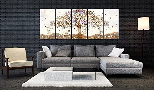 murando - Bilder Baum Klimt 200x80 cm Vlies Leinwandbild 5 TLG Kunstdruck modern Wandbilder XXL Wanddekoration Design Wand Bild - Abstrakt l-A-0009-b-n