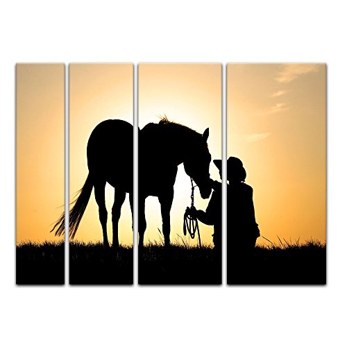 Keilrahmenbild - Pferd mit Cowboy - Bild auf Leinwand -...