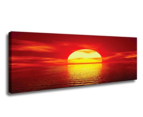bestpricepictures 120 x 40 cm Bild auf Leinwand Sonne rot...