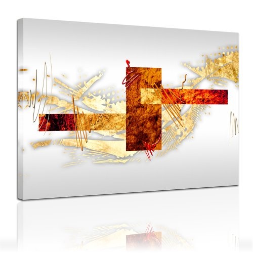 Keilrahmenbild - Moderne Kunst in Bronze und Gold - Bild auf Leinwand - 120x90 cm - Leinwandbilder - Urban & Graphic - Abstrakt - Formen - Gold - rot