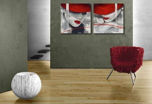 Keilrahmen-Bild - Hans Jochem: Glamorous II 100 x 100 cm Frau mit rotem Hut Kult modern