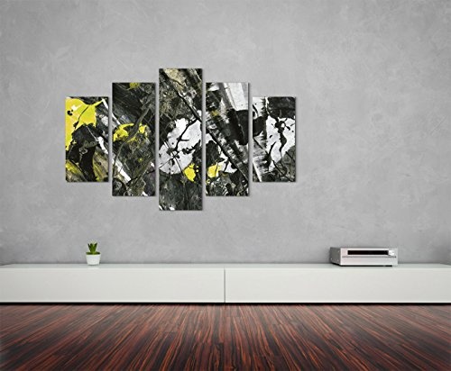 5 teiliges Wandbild auf Leinwand (Gesamt: H: 100cm B: 160cm) Keilrahmenbild Canvas Fotodruck Leinwandbild Leinwanddruck Kunstdruck Wandbild schwarz grün weiß grau Grunge