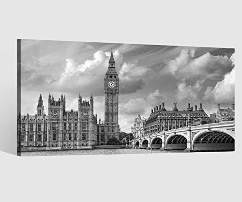 Leinwandbild schwarz weiß London Skyline Brücke Stadt Westminster Bridge Leinwand Bild Bilder Wandbild Holz Leinwandbilder Kunstdruck vom Hersteller 9AB970, Leinwand Größe 1:40x20cm