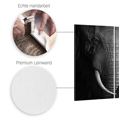 ge Bildet® hochwertiges Leinwandbild XXL - Elefanten - schwarz weiß - 165 x 100 cm mehrteilig (3 teilig) 1084