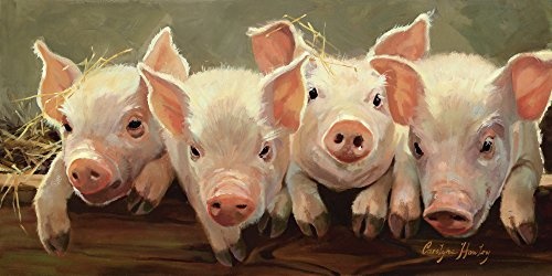 Artland Qualitätsbilder I Bild auf Leinwand Leinwandbilder Wandbilder 40 x 20 cm Tiere Haustiere Schwein Malerei Pink Rosa C2HT Das Große Grunzen