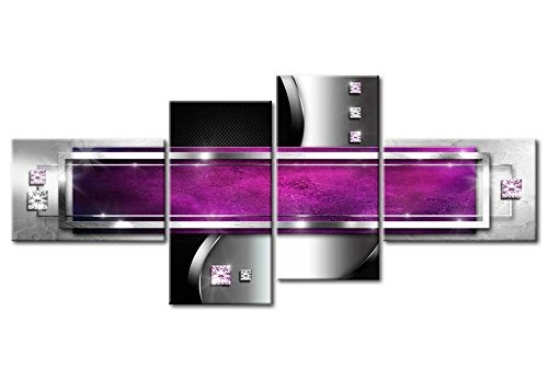 murando - Bilder Abstrakt 200x90 cm - Vlies Leinwandbild - 4 TLG - Kunstdruck - modern - Wandbilder XXL - Wanddekoration - Design - Wand Bild - schwarz grau lila Diamant a-A-0058-b-k