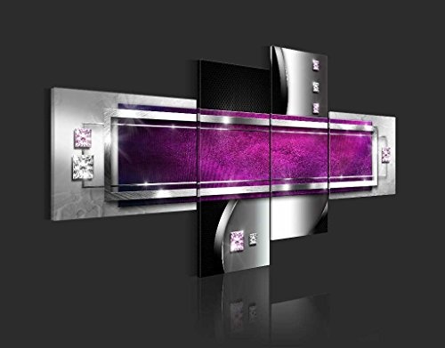 murando - Bilder Abstrakt 200x90 cm - Vlies Leinwandbild - 4 TLG - Kunstdruck - modern - Wandbilder XXL - Wanddekoration - Design - Wand Bild - schwarz grau lila Diamant a-A-0058-b-k