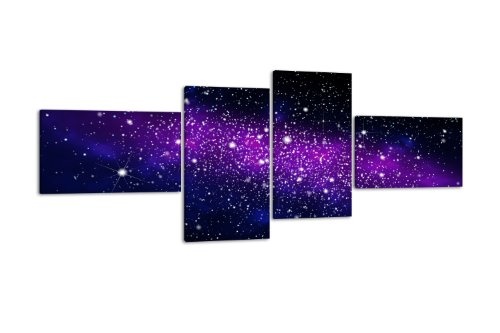 Leinwandbild Galaxie LW384 Wandbild, Bild auf Leinwand, 4 Teile, 100x45cm, Kunstdruck Canvas, XXL Bilder, Keilrahmenbild, fertig aufgespannt, Bild, Holzrahmen, Pink, Space, Weltall,