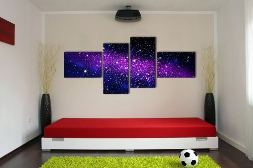 Leinwandbild Galaxie LW384 Wandbild, Bild auf Leinwand, 4 Teile, 100x45cm, Kunstdruck Canvas, XXL Bilder, Keilrahmenbild, fertig aufgespannt, Bild, Holzrahmen, Pink, Space, Weltall,