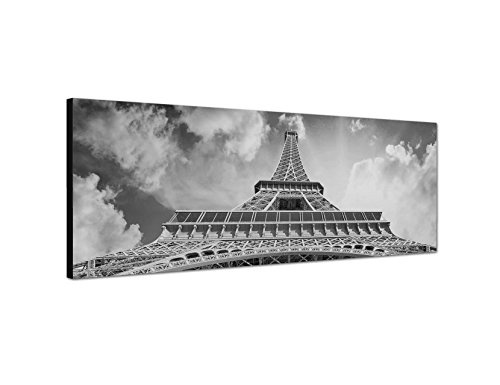Augenblicke Wandbilder Keilrahmenbild Panoramabild SCHWARZ/Weiss 150x50cm Paris Eiffelturm Himmel Wolkenschleier