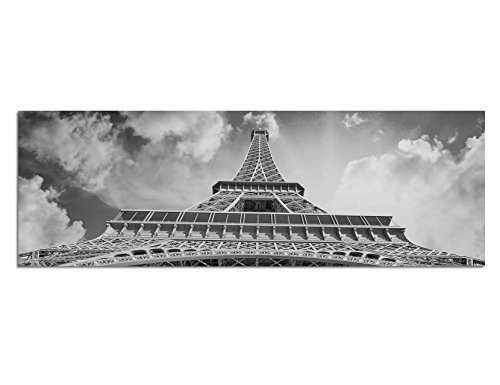 Augenblicke Wandbilder Keilrahmenbild Panoramabild SCHWARZ/Weiss 150x50cm Paris Eiffelturm Himmel Wolkenschleier