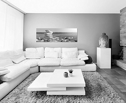 Augenblicke Wandbilder Keilrahmenbild Panoramabild SCHWARZ/Weiss 150x50cm Steine Steinturm Ruhe Meditation