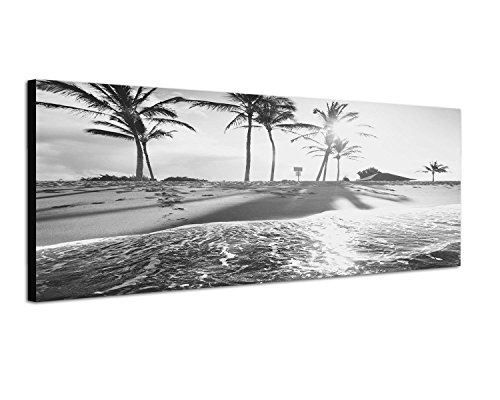 Augenblicke Wandbilder Keilrahmenbild Panoramabild SCHWARZ/Weiss 150x50cm Meer Strand Palmen Sonnenuntergang