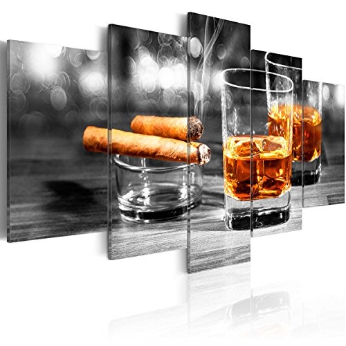 murando - Bilder 225x112 cm Vlies Leinwandbild 5 TLG Kunstdruck modern Wandbilder XXL Wanddekoration Design Wand Bild - Whisky Zigarre 030106-15