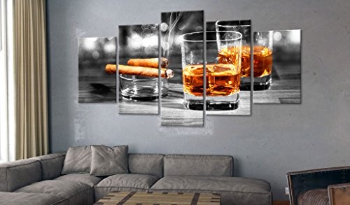 murando - Bilder 225x112 cm Vlies Leinwandbild 5 TLG Kunstdruck modern Wandbilder XXL Wanddekoration Design Wand Bild - Whisky Zigarre 030106-15