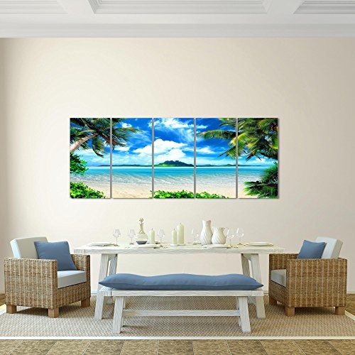 Bilder Strand Palmen Wandbild 200 x 80 cm Vlies -...