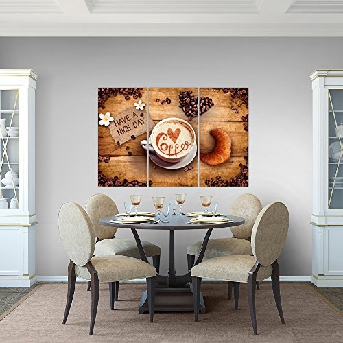 Bilder Küche Kaffee Wandbild 120 x 80 cm Vlies - Leinwand Bild XXL Format Wandbilder Wohnzimmer Wohnung Deko Kunstdrucke Braun 3 Teilig - MADE IN GERMANY - Fertig zum Aufhängen 501231a
