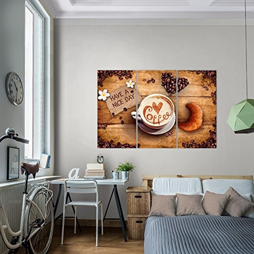 Bilder Küche Kaffee Wandbild 120 x 80 cm Vlies - Leinwand Bild XXL Format Wandbilder Wohnzimmer Wohnung Deko Kunstdrucke Braun 3 Teilig - MADE IN GERMANY - Fertig zum Aufhängen 501231a