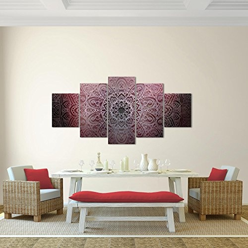 Bilder Mandala Abstrakt Wandbild 200 x 100 cm Vlies - Leinwand Bild XXL Format Wandbilder Wohnzimmer Wohnung Deko Kunstdrucke Rosa 5 Teilig - MADE IN GERMANY - Fertig zum Aufhängen 101251a