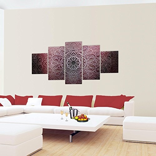 Bilder Mandala Abstrakt Wandbild 200 x 100 cm Vlies - Leinwand Bild XXL Format Wandbilder Wohnzimmer Wohnung Deko Kunstdrucke Rosa 5 Teilig - MADE IN GERMANY - Fertig zum Aufhängen 101251a