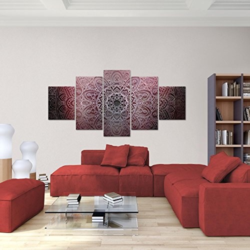 Bilder Mandala Abstrakt Wandbild 200 x 100 cm Vlies - Leinwand Bild XXL Format Wandbilder Wohnzimmer Wohnung Deko Kunstdrucke Rosa 5 Teilig - MADE IN GERMANY - Fertig zum Aufhängen 101251a