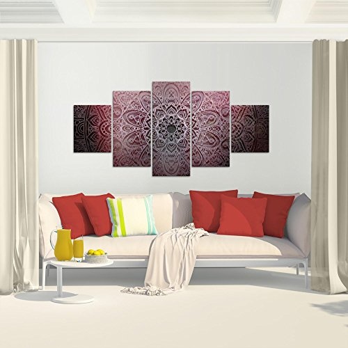 Bilder Mandala Abstrakt Wandbild 200 x 100 cm Vlies - Leinwand Bild XXL Format Wandbilder Wohnzimmer Wohnung Deko Kunstdrucke Rosa 5 Teilig - MADE IN GERMANY - Fertig zum Aufhängen 101251a