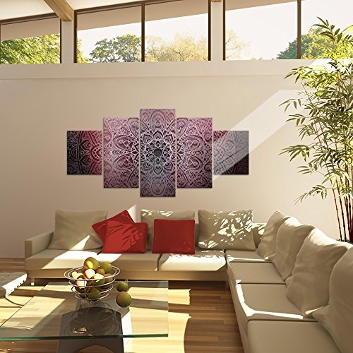 Bilder Mandala Abstrakt Wandbild 200 x 100 cm Vlies - Leinwand Bild XXL Format Wandbilder Wohnzimmer Wohnung Deko Kunstdrucke Rosa 5 Teilig - MADE IN GERMANY - Fertig zum Aufhängen 101251a