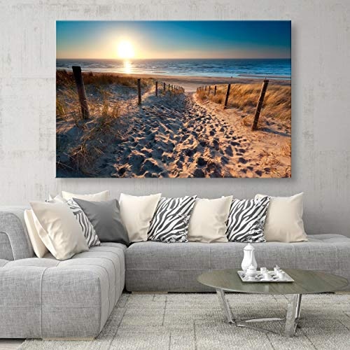 decomonkey | Mega XXXL Bilder Meer Strand | Wandbild Leinwand 165x110 cm Selbstmontage DIY Einteiliger XXL Kunstdruck zum aufhängen | Landschaft Natur Sonnenuntergang Sand