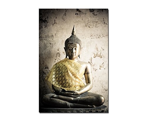 Paul Sinus Art 120x60cm - WANDBILD Buddha Thailand Statue - Leinwandbild auf Keilrahmen Modern Stilvoll - Bilder und Dekoration