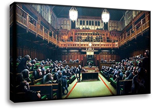 Kunstbruder Kunstdruck auf Leinwand/Banksy Graffiti - Monkey Parliament - Bild fertig auf Keilrahmen/Wandbild Dekoration Leinwand Wohnzimmerbild Bürobild (50x80cm)