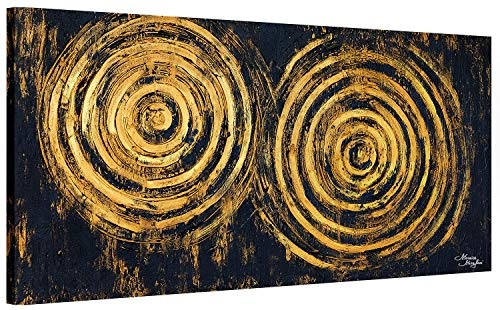 exclusive-gallery I Monica Mirafiori I Gemälde Black & Gold I 140x70cm | XXL Leinwandbild handgemalt | Acrylgemälde auf Leinwand | Sehr großes Acrylbild auf Keilrahmen