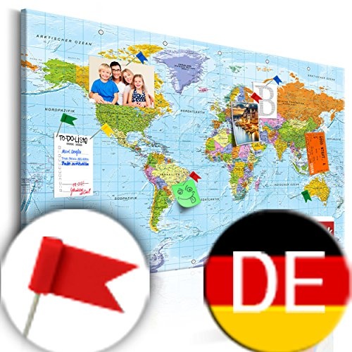 decomonkey 120x80 cm Politische Weltkarte Deutsch Pinnwand Leinwand Bilder Wandbilder Landkarte Welt Kontinente Reise Geographie