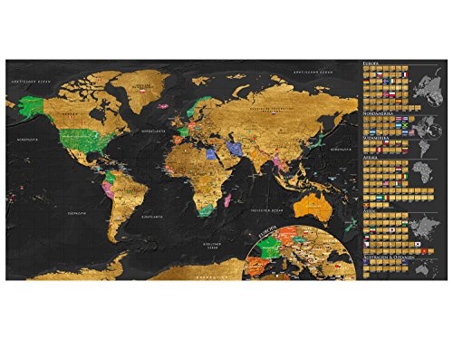 murando Rubbelweltkarte deutsch Pinnwand 90x45 cm schwarz Weltneuheit: Weltkarte zum Rubbeln Laminiert Rubbelkarte mit Fahnen/Nationalflaggen Inkl. 50 Markierfähnchen/Pinnnadeln k-A-0242-o-c