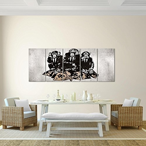Bilder Banksy Street Art Affen Wandbild 200 x 80 cm Vlies Leinwand Bild XXL Format Wandbilder Wohnzimmer Wohnung Deko Kunstdrucke MADE IN GERMANY Fertig zum Aufhängen 303455b