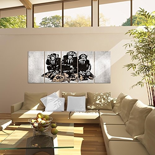 Bilder Banksy Street Art Affen Wandbild 200 x 80 cm Vlies Leinwand Bild XXL Format Wandbilder Wohnzimmer Wohnung Deko Kunstdrucke MADE IN GERMANY Fertig zum Aufhängen 303455b