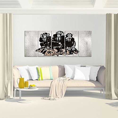 Bilder Banksy Street Art Affen Wandbild 200 x 80 cm Vlies Leinwand Bild XXL Format Wandbilder Wohnzimmer Wohnung Deko Kunstdrucke MADE IN GERMANY Fertig zum Aufhängen 303455b